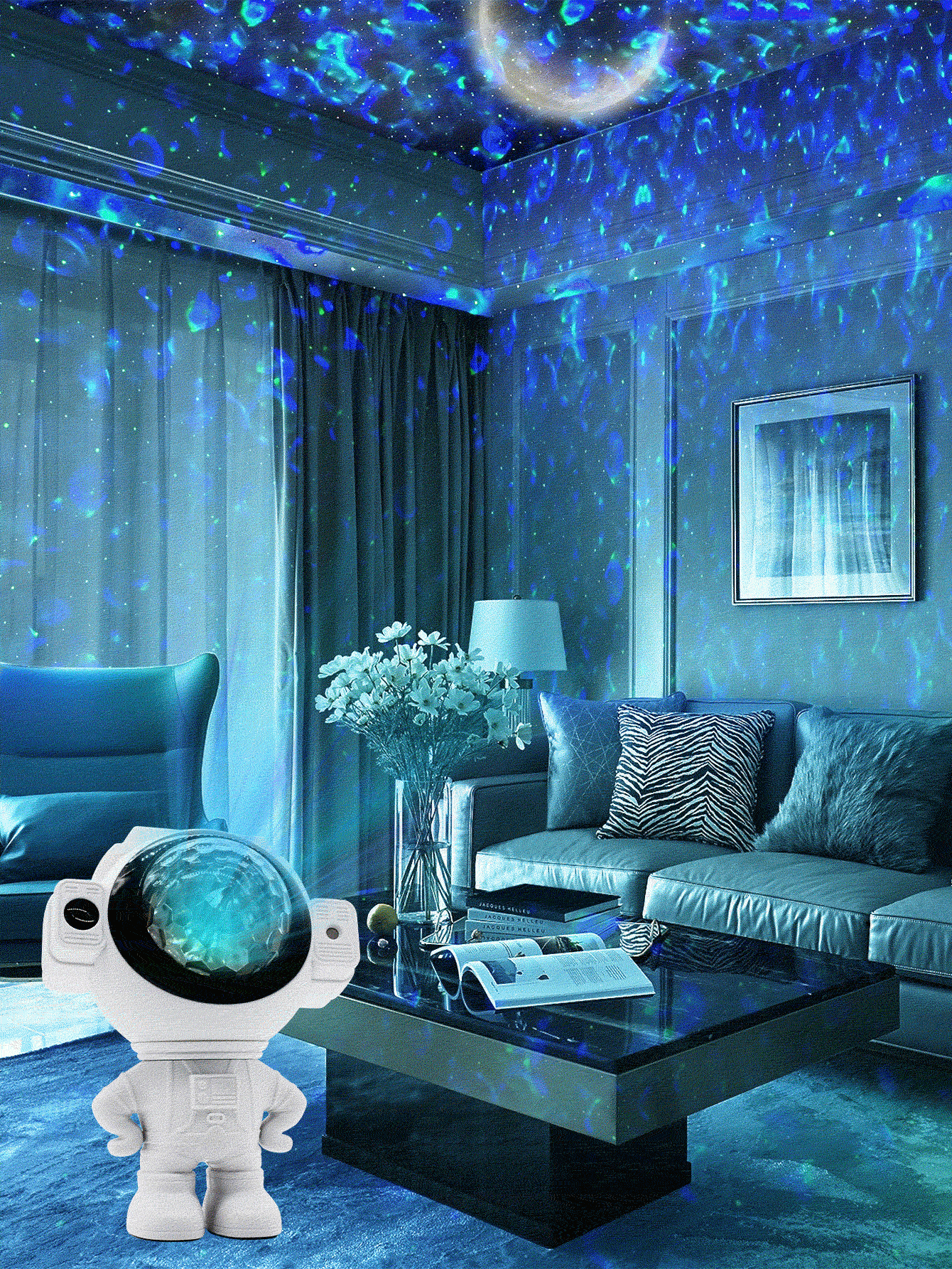 1pc LED Starry Sky Galaxy Projector Light With Music Player, Romantic Decorative Night Light For Home Bedroom Valentine's Day - White - View 2