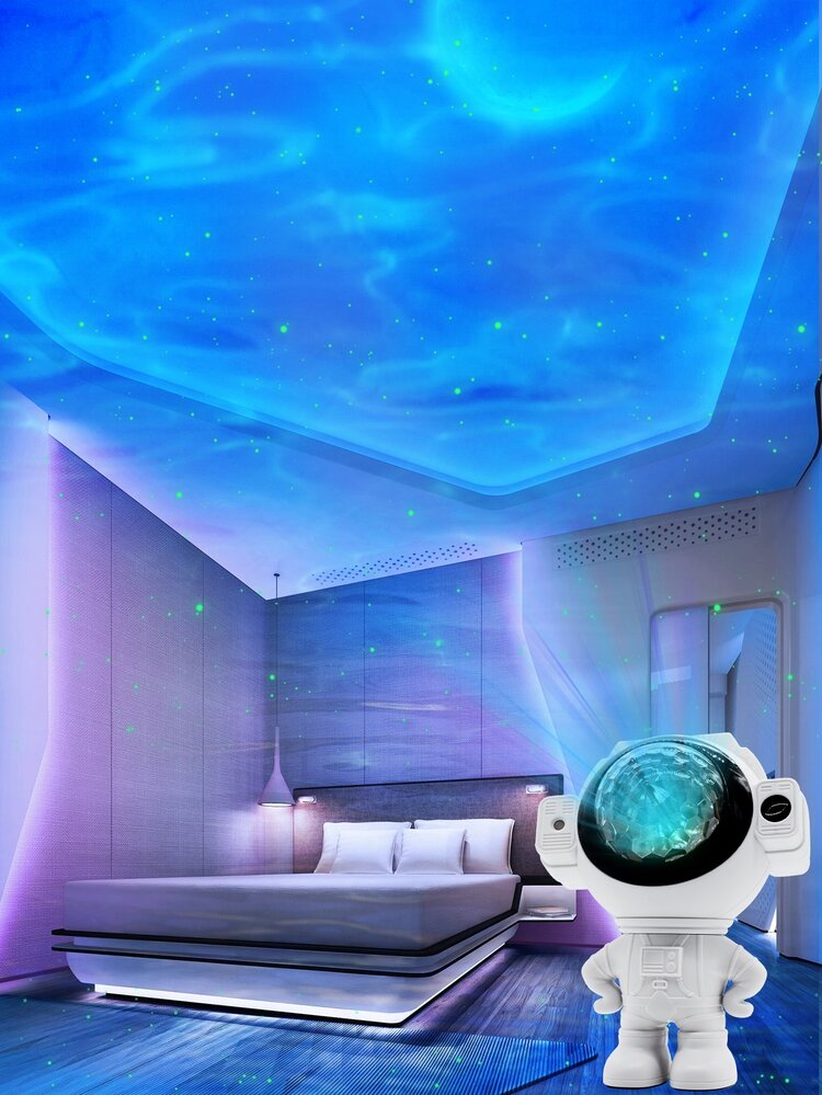 1pc LED Starry Sky Galaxy Projector Light With Music Player, Romantic Decorative Night Light For Home Bedroom Valentine's Day - White - View 7