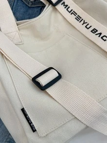 Màu thuần Dung lượng lớn tranh sơn dầu Túi tote - trắng - Xem 5