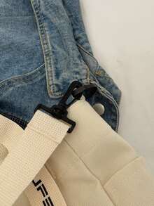 Màu thuần Dung lượng lớn tranh sơn dầu Túi tote - trắng - Xem 2