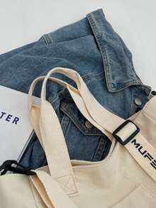 Màu thuần Dung lượng lớn tranh sơn dầu Túi tote - trắng - Xem 4