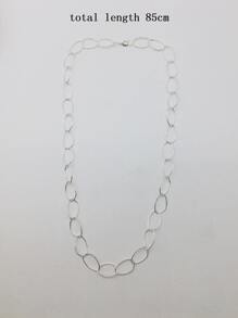 1pc Silver Asymmetrical Smooth Oval Chain Loop Long Necklace For Women Girls Ladies - Silver - View 5