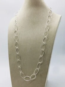1pc Silver Asymmetrical Smooth Oval Chain Loop Long Necklace For Women Girls Ladies - Silver - View 4