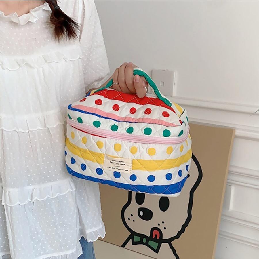 Dễ thương Phong cách Thủ công Dung lượng lớn Mẫu tranh sơn dầu Không thấm nước Túi trang điểm Với Đầy màu sắc Sọc Và Dấu chấm - Nhiều màu - Xem 1