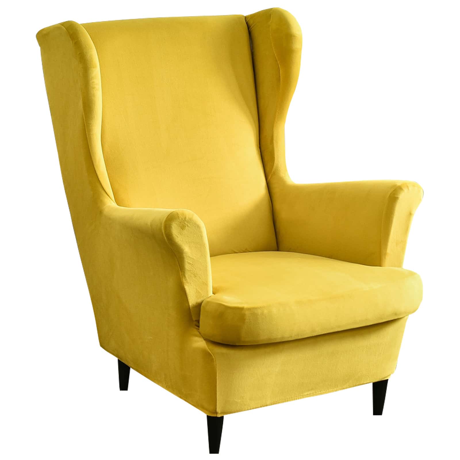 MIFXIN Wingback Chair Slipcover 2 Piece Set Velvet Stretch Wingback Chair Covers With Cushion Cover Soft Washable Armchair Furniture Protector For Living Room Bedroom - Màu vàng - Xem 1