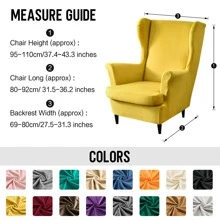 MIFXIN Wingback Chair Slipcover 2 Piece Set Velvet Stretch Wingback Chair Covers With Cushion Cover Soft Washable Armchair Furniture Protector For Living Room Bedroom - Màu vàng - Xem 3