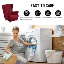 MIFXIN Wingback Chair Slipcover 2 Piece Set Velvet Stretch Wingback Chair Covers With Cushion Cover Soft Washable Armchair Furniture Protector For Living Room Bedroom - 酒紅色 - 查看 6