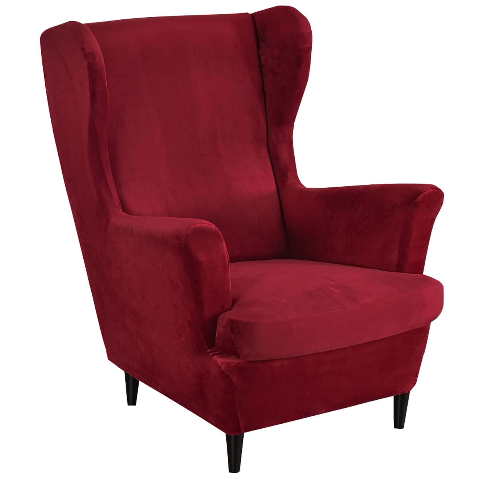 MIFXIN Wingback Chair Slipcover 2 Piece Set Velvet Stretch Wingback Chair Covers With Cushion Cover Soft Washable Armchair Furniture Protector For Living Room Bedroom - 酒紅色 - 查看 1
