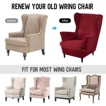 MIFXIN Wingback Chair Slipcover 2 Piece Set Velvet Stretch Wingback Chair Covers With Cushion Cover Soft Washable Armchair Furniture Protector For Living Room Bedroom - 酒紅色 - 查看 4
