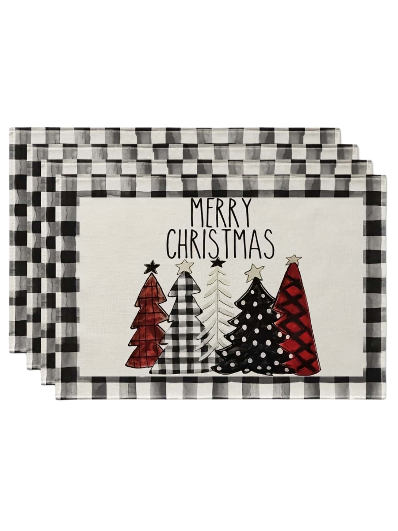 Christmas Placemats Set Of 4, Plaid Polka Dot Xmas Tree Table Mat