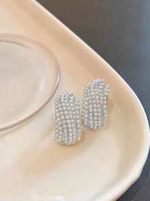 1pair Elegant Faux Pearl Stud Earrings - Silver - View 4