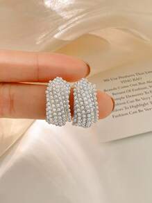1pair Elegant Faux Pearl Stud Earrings - Silver - View 3