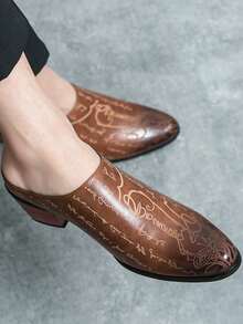 de hombres verano Zapatos mocasines con grueso tacón, de punta, transpirable PU con retro Mules diseño - Marrón - Ver 2