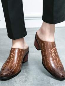 de hombres verano Zapatos mocasines con grueso tacón, de punta, transpirable PU con retro Mules diseño - Marrón - Ver 3