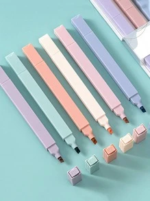 6pcs Sweet Salt Fluorescent Pen Set With Dual Head Light Color Highlighter Pen For Students - Multicolor - View 1