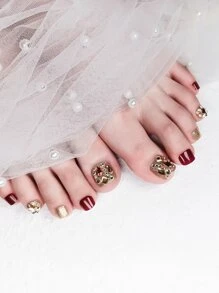 24pcs/Set Gold Pedicure Sandals With Rhinestone Design For Summer - Multicolor - View 1