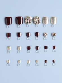 24pcs/Set Gold Pedicure Sandals With Rhinestone Design For Summer - Multicolor - View 3