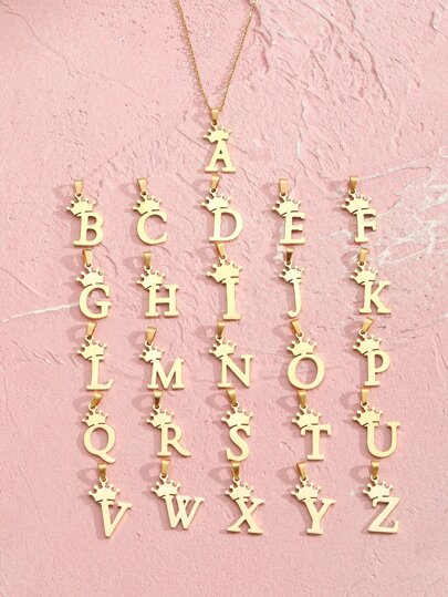 1件可爱流行不锈钢皇冠26字母吊坠项链 儿童简约字母饰品项链 生日礼物 日常饰品 随机发货