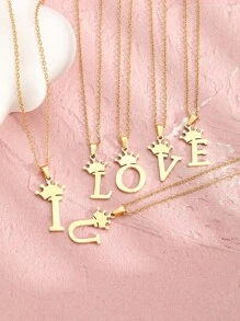 1件可爱流行不锈钢皇冠26字母吊坠项链 儿童简约字母饰品项链 生日礼物 日常饰品 随机发货