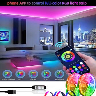Led Strip Lights For Bedroom,With Smart APP Control,Can Switch Timing, Can Adjust Brightness, Can Adjust Color, Multiple Dynamic Modes, The APP Has Music Sync Color Changing Function, Can Be Cut, Very Easy To Install, 5V Voltage, Applicable Suitable For Children's Room Decoration, Bedroom Decoration, Living Room Decoration, Holiday Atmosphere Lights, Fun Lights