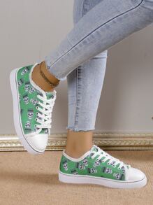 Baskets Vert Tête De Mort Tête Motifs Extérieur Décontracté À Lacets Sport - Vert - Voir 1