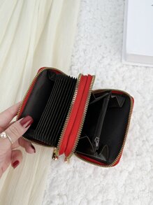 SOUTHLAND&KANGAROO 双拉链多功能零钱包字母图案多卡位卡片收纳盒卡片学校用品学校宿舍卡夹卡夹钱包名片夹信用卡夹卡片夹女士钱包迷你钱包钱包钱包卡片钱包 - 紅色 - 查看 3