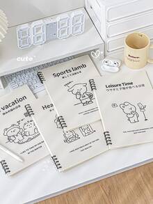 60 張 A5 活頁筆記本，帶 5 孔打孔頁，防刮線圈裝訂，可愛休閒主題封面設計，可拆卸頁面，非常適合學生外出作業和返校季節 - 白色 - 查看 2