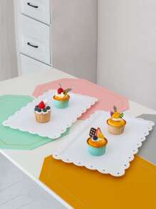 2 piezas Plato de frutas de estilo europeo de plástico, molde para mousses y plato para postres, bandeja para pasteles y tartas, bandeja de aperitivos con soporte para tazas, regalo de cocina para Navidad - Blanco - Ver 1