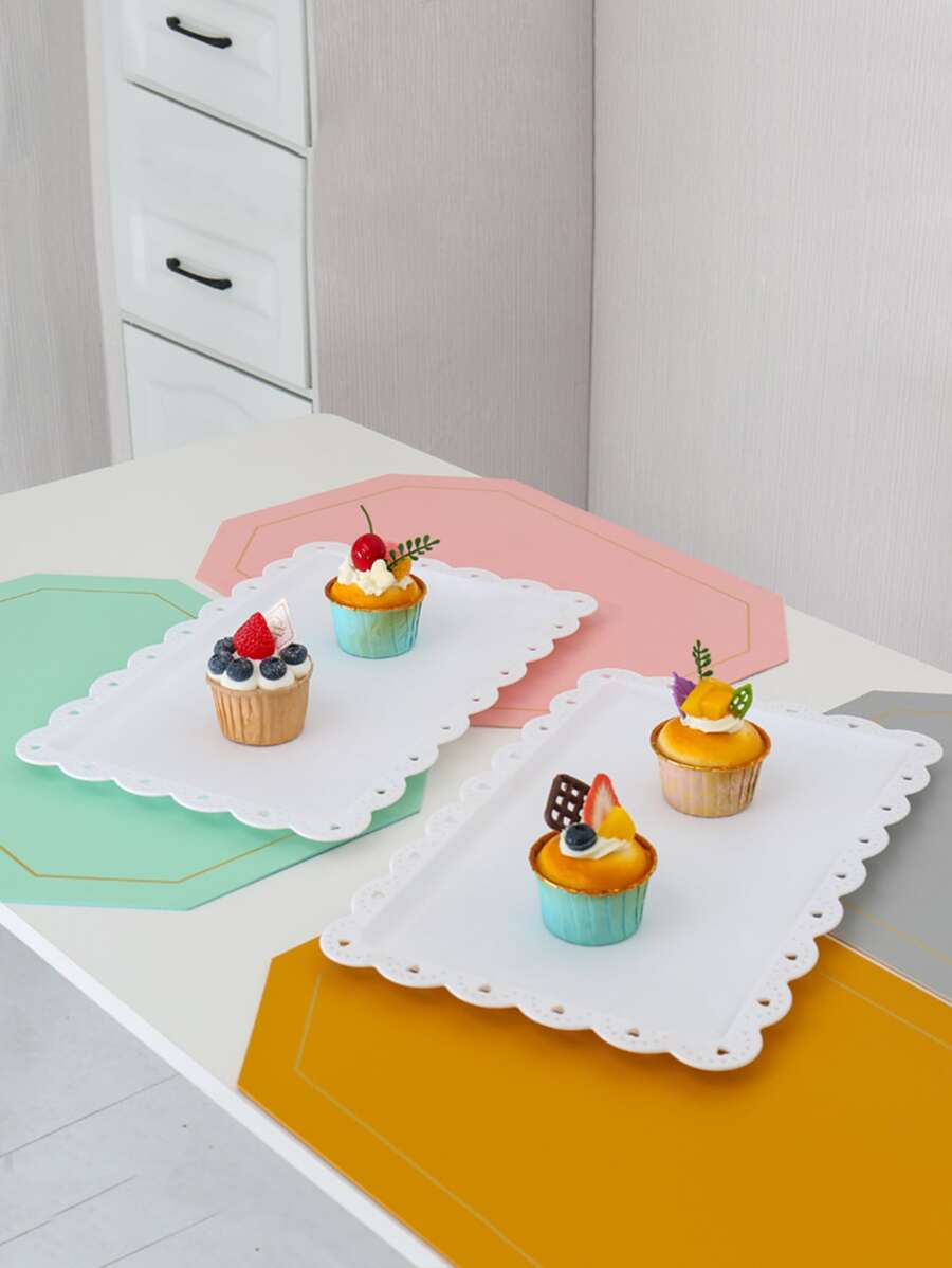 2 piezas Plato de frutas de estilo europeo de plástico, molde para mousses y plato para postres, bandeja para pasteles y tartas, bandeja de aperitivos con soporte para tazas, regalo de cocina para Navidad - Blanco - Ver 1