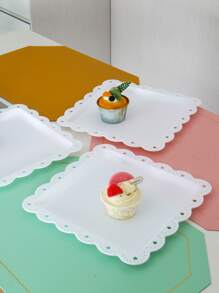 2 piezas Plato de frutas de estilo europeo de plástico, molde para mousses y plato para postres, bandeja para pasteles y tartas, bandeja de aperitivos con soporte para tazas, regalo de cocina para Navidad - Blanco - Ver 4