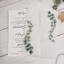 10 sets de tarjetas de invitación de boda con hojas verdes semi-transparentes, hoja en blanco, perlas, rhinestones y sobre - Multicolor - Ver 3