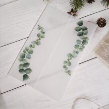 10 sets de tarjetas de invitación de boda con hojas verdes semi-transparentes, hoja en blanco, perlas, rhinestones y sobre - Multicolor - Ver 7