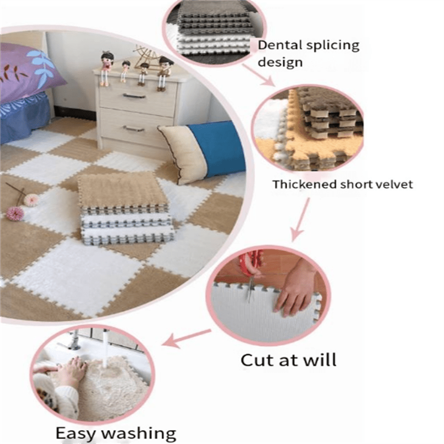 10pcs/pack Plush Foam Interlocking Puzzle Floor Mats, Soft Square