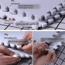 10pcs/pack Plush Foam Interlocking Puzzle Floor Mats, Soft Square Carpet For Home Decoration - Grey - View 5