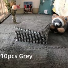 10pcs/pack Plush Foam Interlocking Puzzle Floor Mats, Soft Square Carpet For Home Decoration - Grey - View 7
