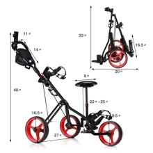 Costway Foldable 3 Wheel Push Pull Golf Club Cart Trolley w/Seat Scoreboard Bag
