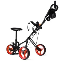 Costway Foldable 3 Wheel Push Pull Golf Club Cart Trolley w/Seat Scoreboard Bag