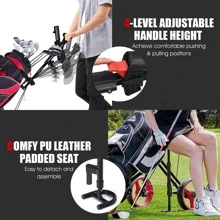 Costway Foldable 3 Wheel Push Pull Golf Club Cart Trolley w/Seat Scoreboard Bag