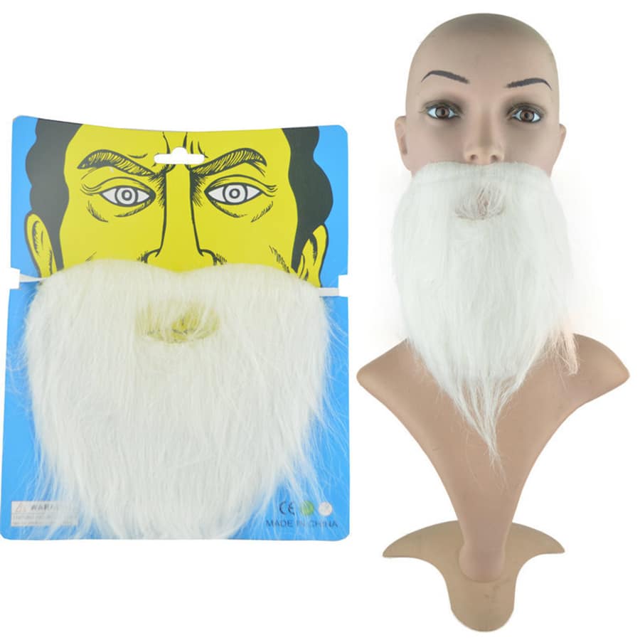 Party Prop Fake Beard Set Includes Realistic Full Beard, Chin Beard, Mustache & Goatee, For Men - White - View 1