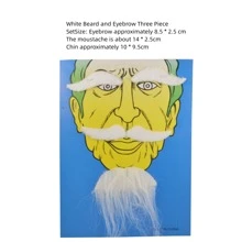 Party Prop Fake Beard Set Includes Realistic Full Beard, Chin Beard, Mustache & Goatee, For Men - White - View 3