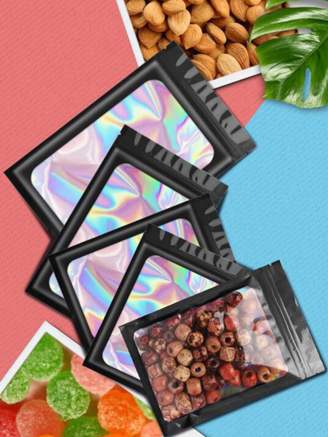 20 件/套彩色雷射郵寄袋,自封袋,適用於珠寶、禮品、食品和糖果包裝,黑色和粉紅色 - 黑色 - 查看 1