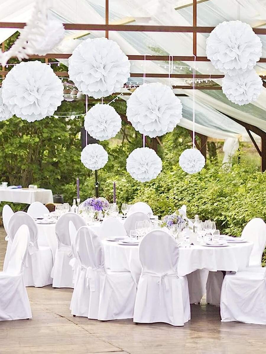 12pcs Paper Pom Poms, Ideal For Decoration Party, Wedding, Outdoor, Birthday, Celebration, Baby Shower Decoration