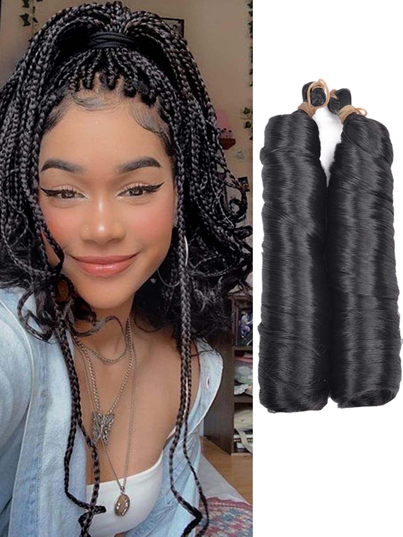 24英寸螺旋卷辮假髮頭髮,預拉松散波浪辮頭髮,法國卷辮合成頭髮,黑色女士使用