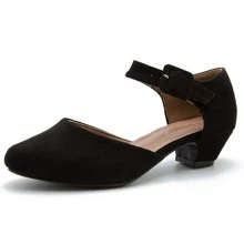 Women's Ankle Strap Closed Toe Low Chunky Heel Dress Work Pumps - màu đen - Xem 2