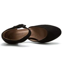 Women's Ankle Strap Closed Toe Low Chunky Heel Dress Work Pumps - màu đen - Xem 7