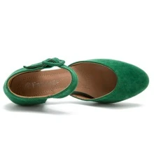 Women's Ankle Strap Closed Toe Low Chunky Heel Dress Work Pumps - 綠色 - 查看 4