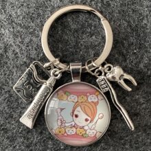 Love Teeth Day Gift Keychains Toothbrush Toothpaste Teeth Dentist Alloy Metal Keychain Bag Pendant Charming Key Ring Holder - Silver - View 2