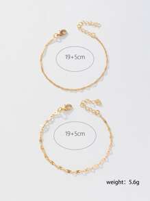 2 piezas/set ajustable simple & elegante delgado con cadena Brazaletes para mujeres