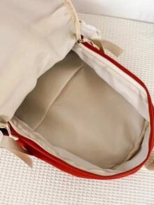 大容量多口袋熊裝飾用品棋盤格圖案後背包帶雙肩背帶,適用於中間學校學生 - 紅色 - 查看 3