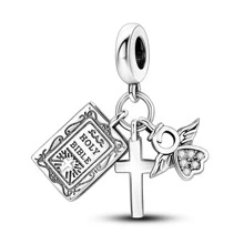 1pc Silver Cross, Bible, Angel Bead Pendant, Suitable For Bracelet, Necklace, DIY Jewelry Making, Unisex - Silver - View 1